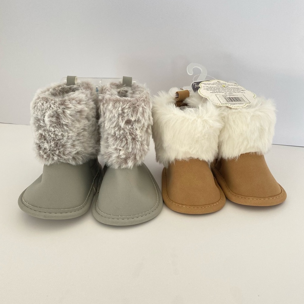 First Steps Brown Booties and Carters Gray Booties Baby Size 0 3 6 Months NWT
